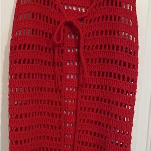 Red Crochet Knit Vest hippie boho 70s